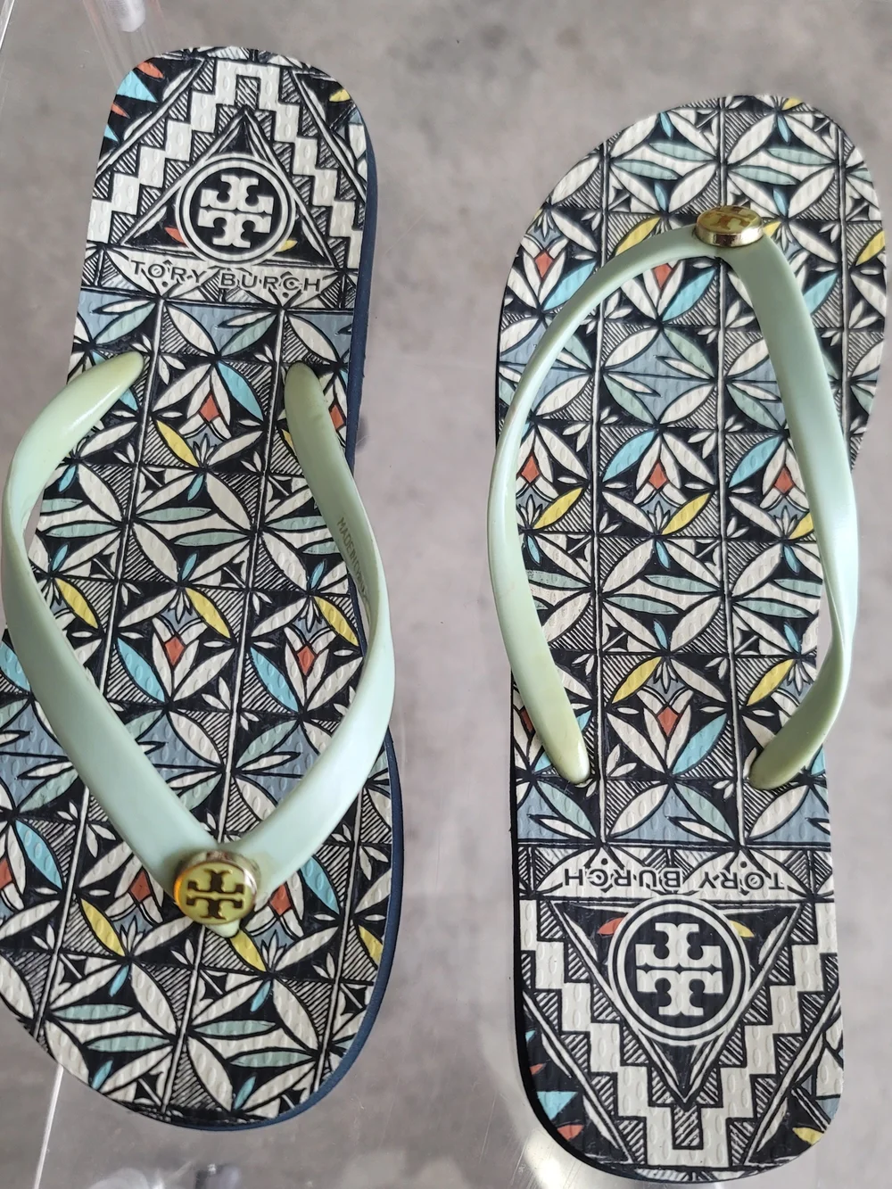 Tory Burch Mint Green Logo Flip Flops